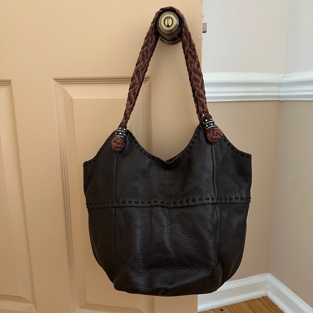 The Sak Espresso Pebbled Leather Shoulder Hobo Bag with Braided Handles